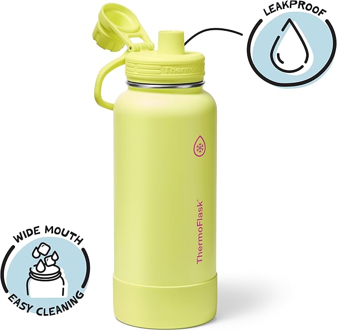 ThermoFlask 32 oz Double Wall Vacuum Insulated Stainless Steel Water Bottle with Spout Lid, Unmellow Yellow
