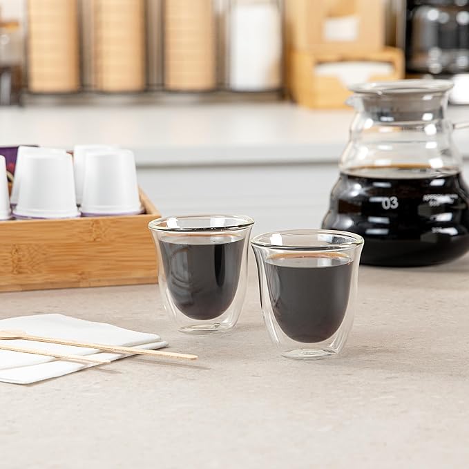 Restaurantware Coffee Cup 12 Pack of 2.72 oz Insulated Double-Wall Glass Borosilicate Coffee Cup Espresso Shot Dishwasher Safe For Hot Drinks