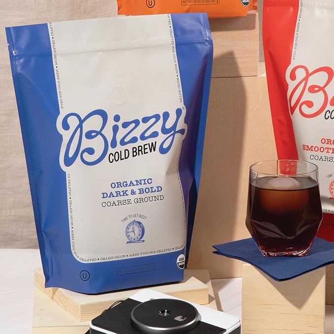 Bizzy Organic Cold Brew Coffee | Dark & Bold Blend | Coarse Ground Coffee | Dark Roast | Micro Sifted | Specialty Grade | 100% Arabica | 2 LB