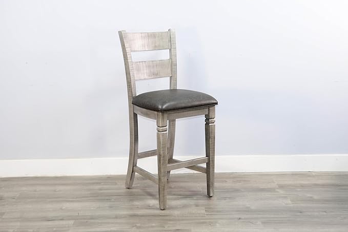 Alpine Bar Seat, Ladderback Barstool,Cushion Seat,30''(Alpine Grey Finish)