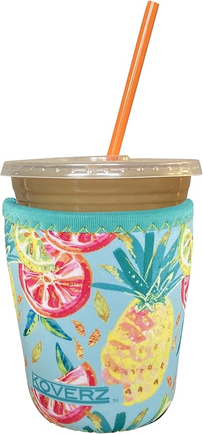 Koverz Iced Coffee Sleeve, Insulated Neoprene Cup Sleeve, Fits a 16 Oz. Coffee Cup, Washable and Reusable, Iced Coffee Accessories, Small Pineapples