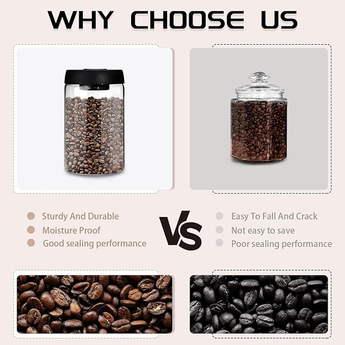 Vacuum Coffee Canister for Coffee Bean Storage, 1.2L/40.6oz Airtight Coffee Storage Container, Glass Manual Vacuum Seal Coffee Container with Scoop for Bean, Ground Coffee, Tea