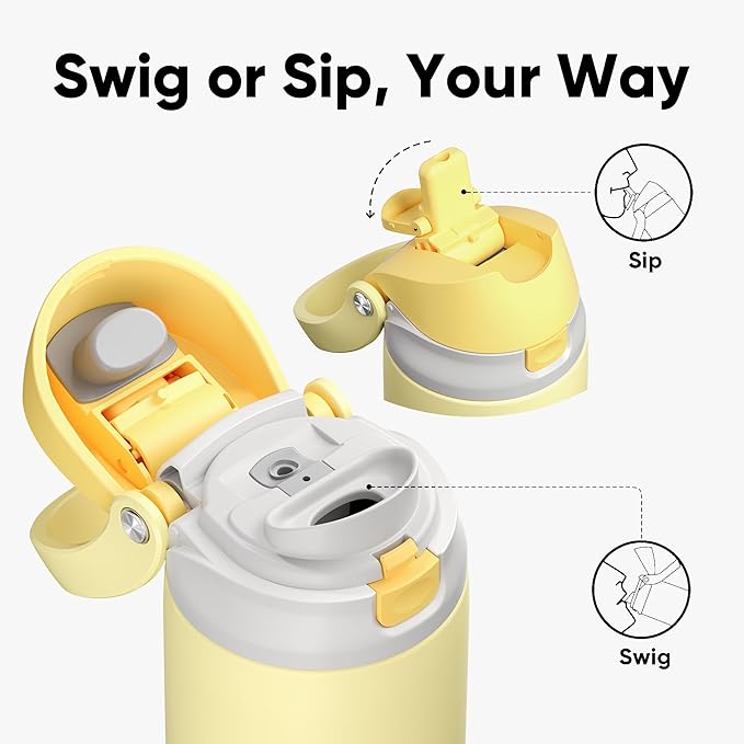 ENCOOL Leakproof Insulated Water Bottle with Straw Dual-Sip Water Bottle Bag-Safe Design for Work, Commute & Gym – Keeps Drinks Cold All Day, 24 oz, Butter Yellow