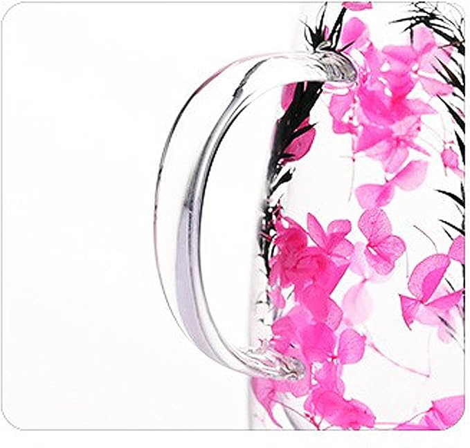 Creative Flowers Double Wall Clear Glass Coffee Mug with Handle, Aesthetic Dried Flowers Coffee Mug, Clear Double Insulated Glass Cup for Hot and Cold Beverages, Cappuccino, (A)