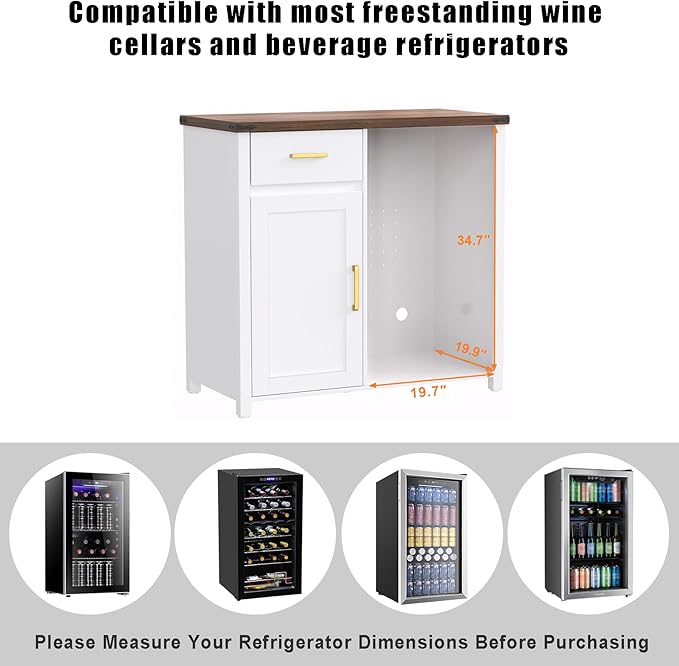 GDLF Coffee Bar with Mini Fridge Space, Mini Fridge Cabinet Stand，Liquor Wine Cabinet for Dorm, Kitchen or Office, 39.4" W X 20.9" D Tabletop，White