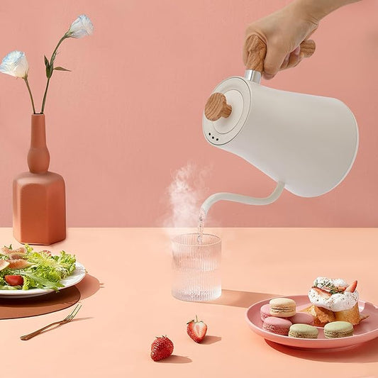 Electric Gooseneck Kettle, 1200W Quick Heating with LED Display, Stainless Steel Inner, Adjustable Temperature, 24H Insulation, Auto Shut Off, for Pour Over Coffee, Tea, French Press (White)
