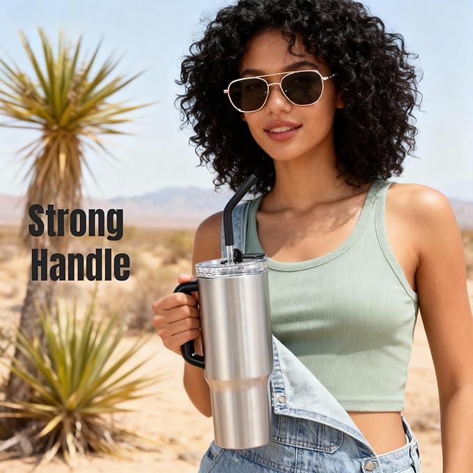 KYZ 34 oz Tumbler with Lid & Straw, Insulated Stainless Steel Cup, Leak-Resistant & Car Cup Holder Fit, Vacuum Insulation for Hot & Cold Drinks