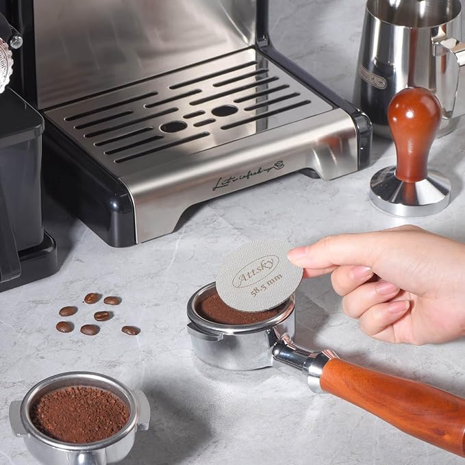 Attsky 58.5mm Espresso Puck Screen, Espresso Filter for 58mm Portafilter Filter Basket, Reusable Espresso Screen with 1.7mm Thickness 150μm 316 Stainless Steel
