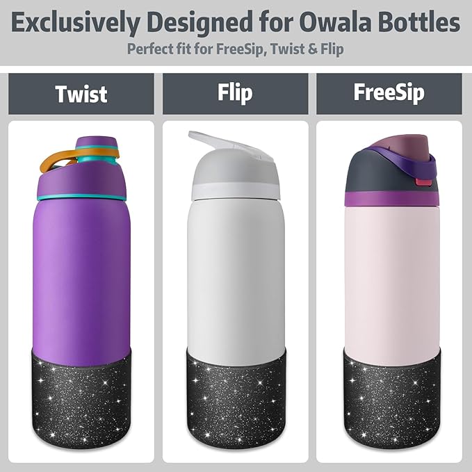 Silicone Boot for Owala 40oz Water Bottle – Anti-Slip Protective Cover, Bottle Boot, Base Cover Compatible with FreeSip, Sleeve for Stainless Steel Tumblers (Glitter Black, 40OZ)