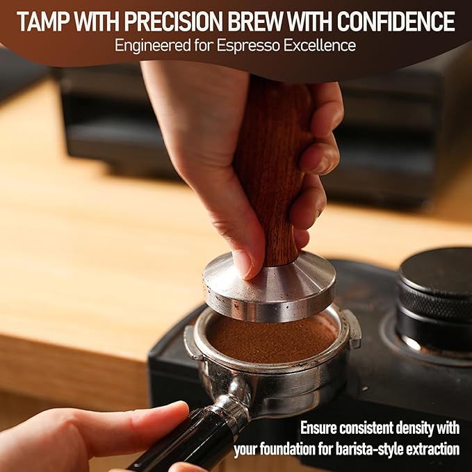 58mm Espresso Tamper Kit, Hard Wood Espresso Tamper Tool & Powder Press Pad & 8-Needles Espresso Stirrers For 58 mm Portafilter