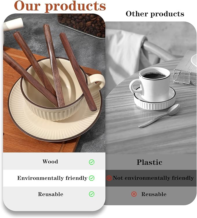 4Pcs Black Walnut Wood Coffee Stirrers, 6″ Round head Coffee Stir Sticks, Individually Wrapped Wooden Stir Sticks, Eco-Friendly Wood Stick for Drinks, Tea, Great for peanut butter etc.