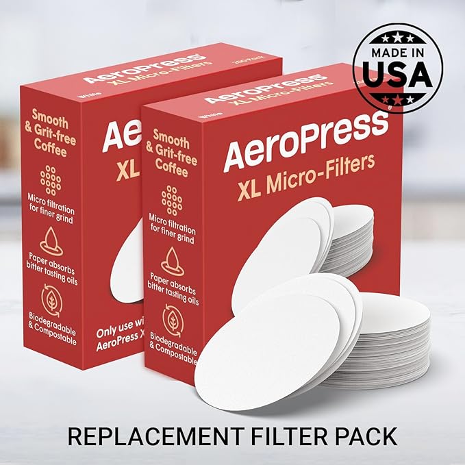 AeroPress XL Coffee Maker White Paper Micro-Filters, Compostable Coffee Filters Made From White, Chlorine-Free Paper, Fits XL Size AeroPress Manual Coffee Makers, 2 Pack (400 Count)