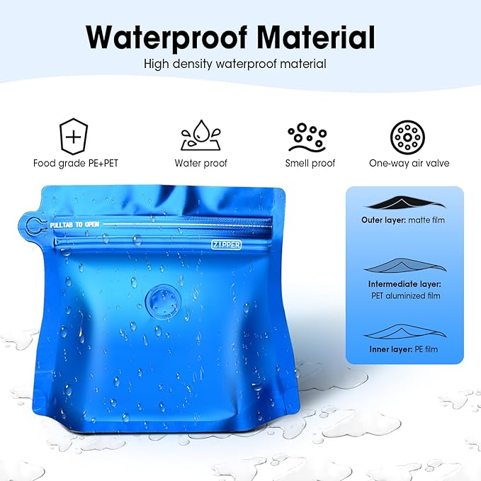 8oz 1/2 lb 60pcs Coffee Bags with Valve,Vented Coffee Bag Packing Food Store Bags Coffee Packaging Stand-up Coffee Storage Pouches Diamond Shaped Need to Use Heat Sealing Machine（Blue）