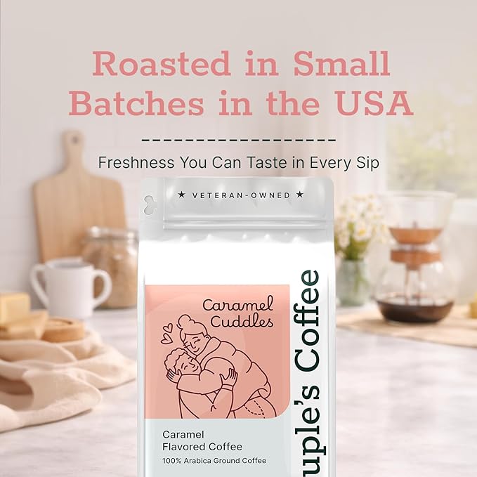 Couple’s Coffee Flavored Ground Coffee | Caramel Flavored Coffee | Gives Back to Military Families | Caramel Cuddles | Made with 100% Arabica Beans | 12oz
