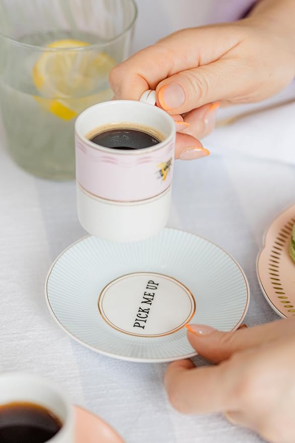 YVONNE ELLEN Slogan Espresso Cup & Saucers, Set of 2