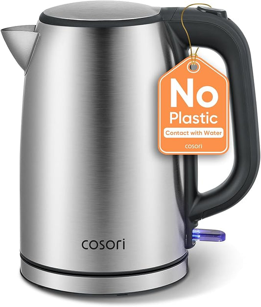 COSORI Electric Kettle, Plastic-Free Interior, 2 Lid Opening Angles, Easy to Clean, Automatic Shut Off & Boil-Dry Protection, Stainless Steel Tea Kettle, Hot Water Boiler & Heater, 1.7L, 1500W