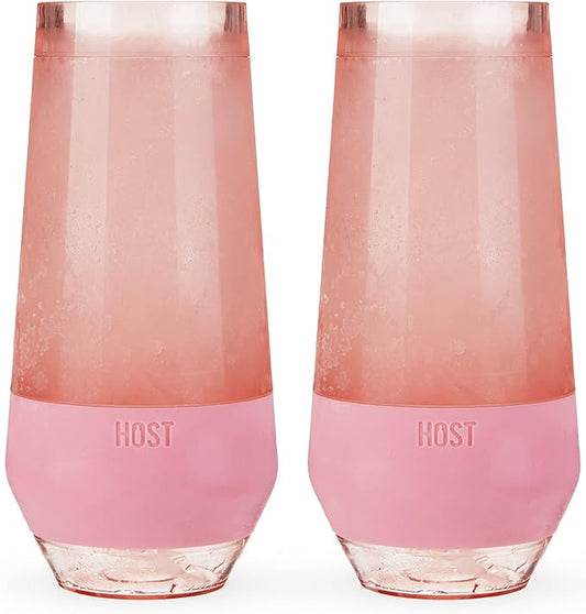 HOST Champagne Freeze Double-Walled Stemless Wine Glasses Freezer Cooling Cups with Active Cooling Gel and Insulated Silicone Grip, 9 Oz Plastic Tumblers, Blush Tint, Set of 2