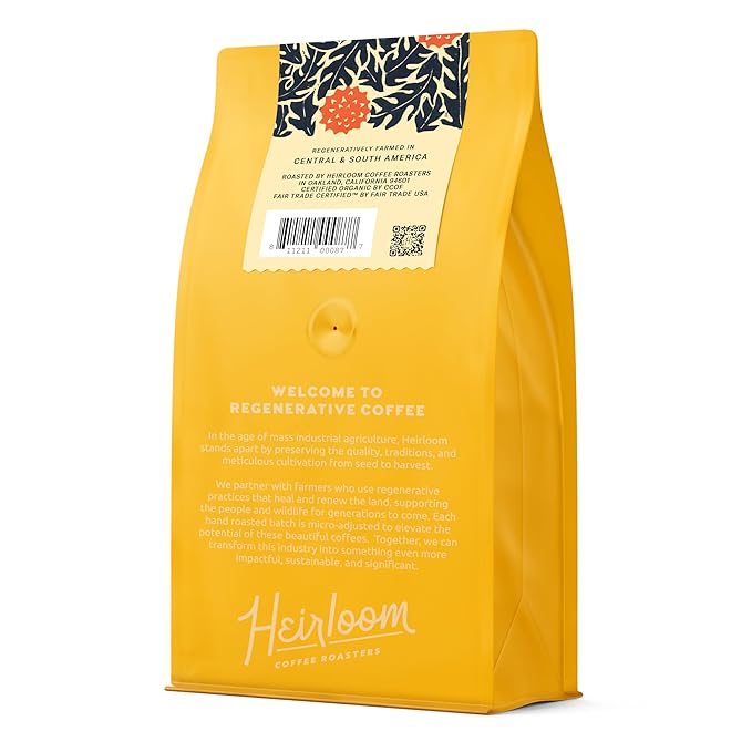 Heirloom Coffee Roasters - Sugar Phoenix Blend - Medium Roast - Whole Bean Coffee - 100% Regenerative Organic Certified, 12oz