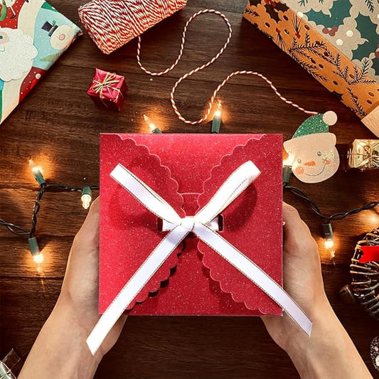 Small Red Glitter Gift Boxes, 10 PCS Premium Paper Box for Christmas, Birthday, Valentine's, Mother's Day, Party, Holiday Presents(4.75” x 4.75” x 3.53”)