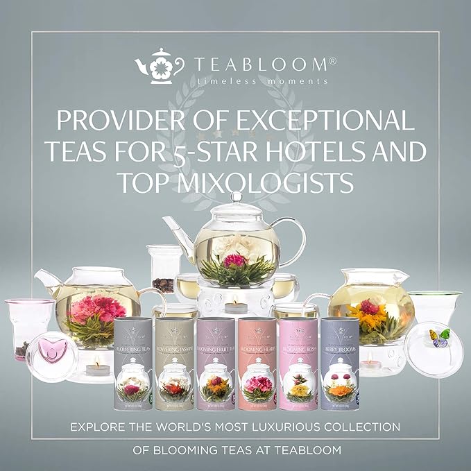 Teabloom Flowering Tea - 12 Unique Varieties of Fresh Blooming Tea Flowers - Hand-Tied Natural Green Tea Leaves & Edible Flowers - 12-Pack Gift Canister - 36 Steeps, Makes 250 Cups