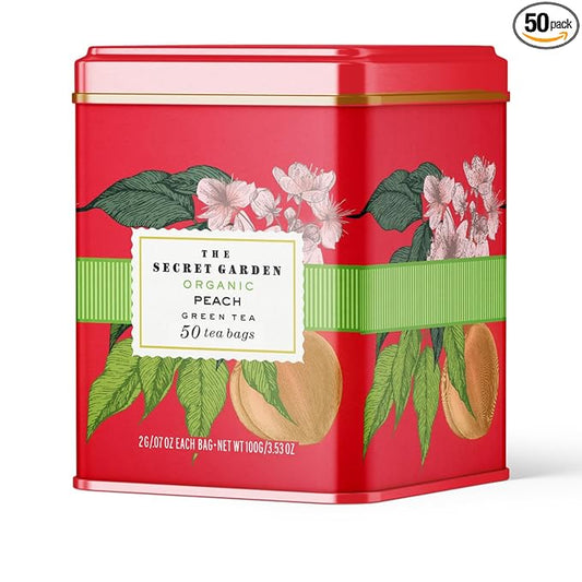Life Plus Style Gourmet The Secret Garden Organic Peach Green Tea 50 Tea Bags Juicy & Fruity Refreshing Hot or Iced Tea Non GMO Gluten Free USDA Certified