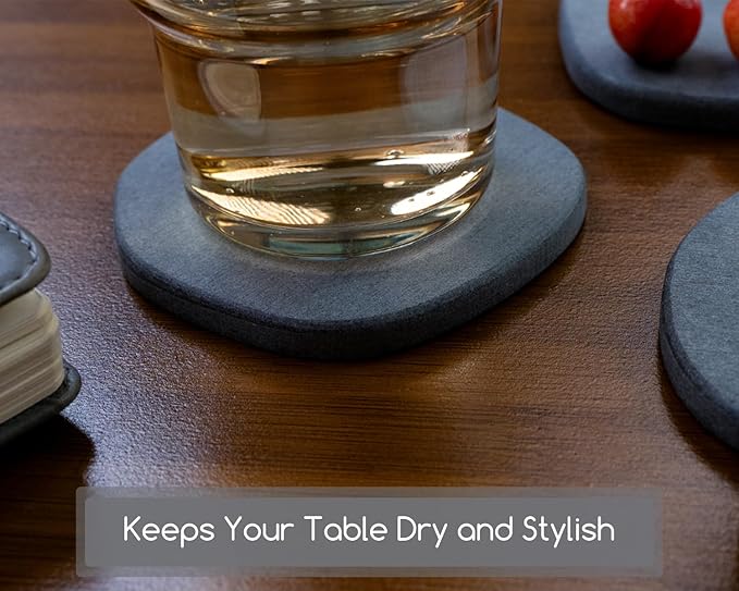 Diatomaceous Earth Coasters,3.9"x3.9", Quick-Dry, Absorbent, Heat-Resistant, Modern Stone Design, Dark Gray, Irregular Shape (2, Grey)