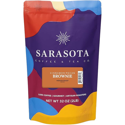 2 lb Cinnamon Pecan Brownie Ground Coffee | Cinnamon & Pecan Flavored Dessert Coffee | Bulk Sweet Nutty Flavored Ground | Specialty Grade | 32 oz