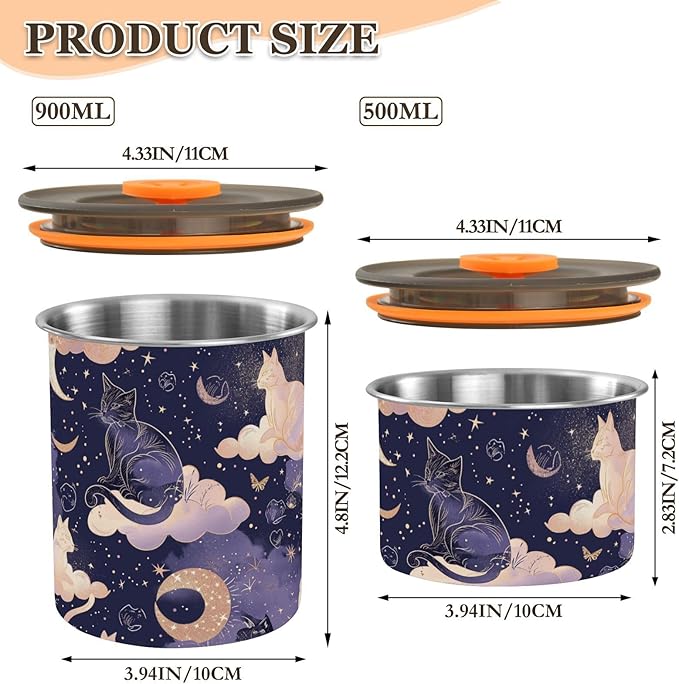 ALAZA Cat Moon Star Witchy Airtight Coffee Bean Canister 500ml Food Storage Containers with Lids For Gournd, Tea, Sugar, Flour, Rice, Cereal, Candy Cookie Jar