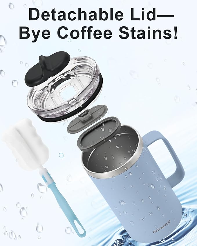 Insulated Coffee Mug 24 oz, Double Wall Stainless Steel Coffee Mug with Lids, Leak-Proof & Detachable Slider Lid for Thorough Clean, Keeps Coffee Cold for 9 Hrs, Suitable for Camp Home Office