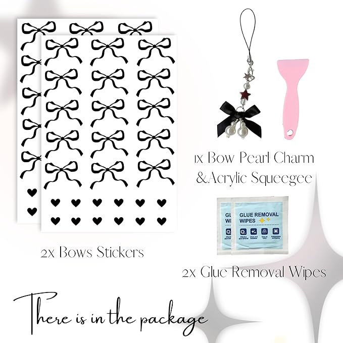 Bows Stickers for Custom Owala Accessories, Heart Decals Transfer Stickers for Water Bottles, Bows Pearl Charms for Owala (Black)