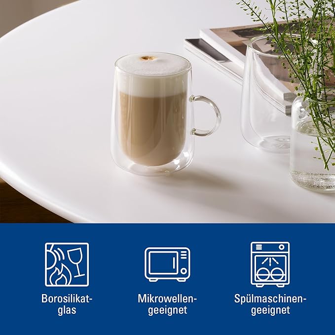 Villeroy & Boch Artesano Hot & Cold Beverages Latte Macchiato Glass Large, Set of 2 Glasses, Double-Walled Glasses for Cold and Hot Beverages, Borosilicate Glass, Dishwasher-Safe, Microwave-Safe