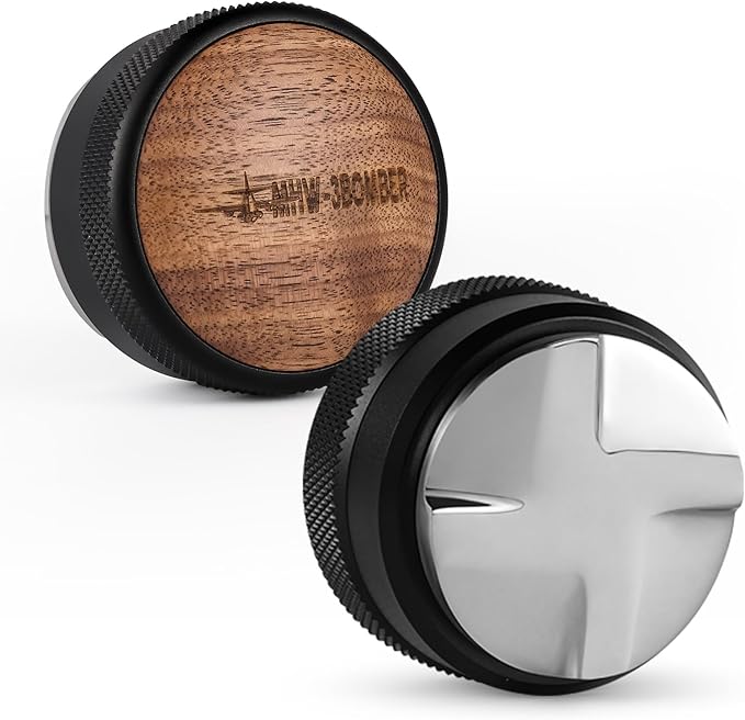 MHW-3BOMBER Espresso Coffee Distributor 58.35mm, Espresso Distribution Tool with Wooden Lid, Adjustable Height Coffee Leveler with Non-slip for 58mm Portafilters, Espresso Accessories T5270L4
