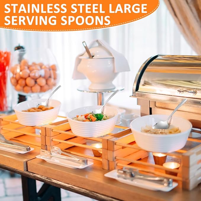Uiifan 24 Pieces Serving Spoons Bulk 8.3 Inches Party Serving Spoons for Buffet Stainless Steel Spoon Banquet Utensils for Cooking Catering Food Kitchen, Silver, 8.3 x 2.4''