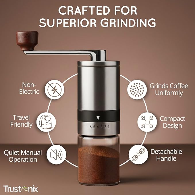 Portable Hand Coffee Grinder | Portable Coffee Grinder for Travel | Cocoa Beans Grinder | Portable & Compact Design | Smooth Grinding | Easy To Use | Higher Efficiency | Powerful & Stable