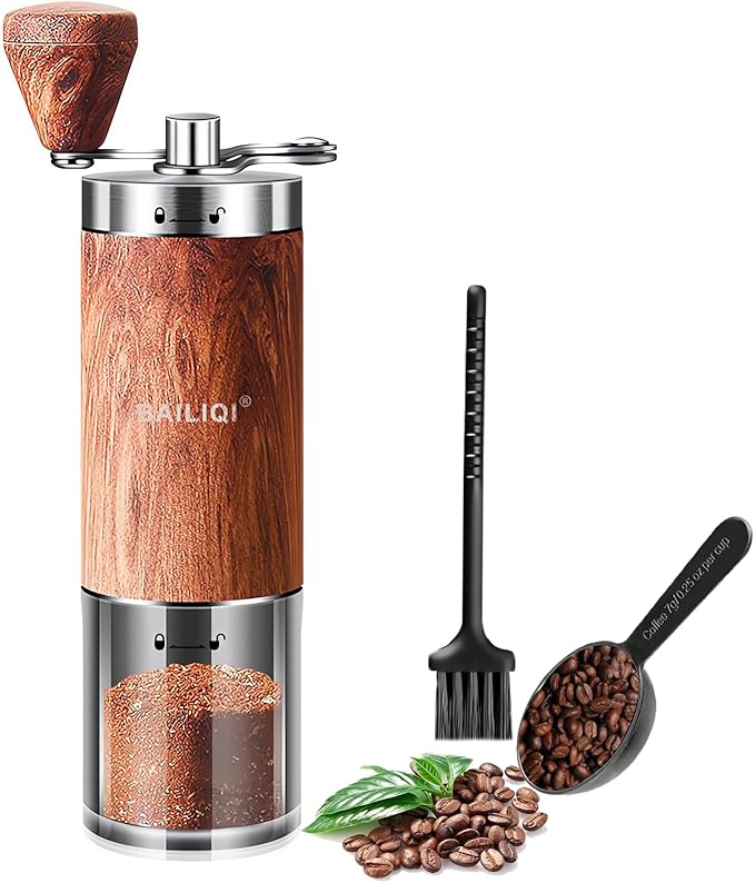 Manual Coffee Grinder, Stainless Steel Body Coffee Bean Grinder, Adjustable Ceramic Conical Mill,Foldable Handle Portable Coffee Grinders