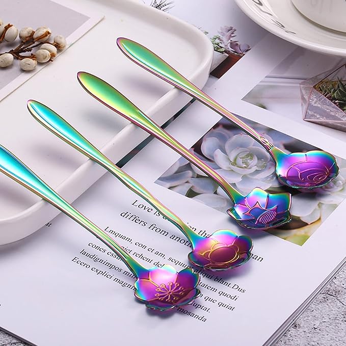 16 Pieces Flower Spoon Coffee Teaspoon Set, PBIEHSR Stainless Steel Coffee Tea Spoons for Drink Mixing Milkshake Jam