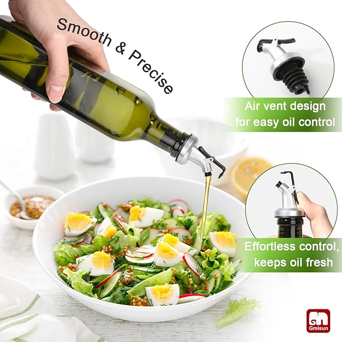GMISUN Olive Oil Dispenser Bottle 1 Pack, Olive Oil Dispenser for Kitchen 17oz, Glass Cooking Soy Sauce Bottle Container Cruet with Plastic Pourer Spout, Green