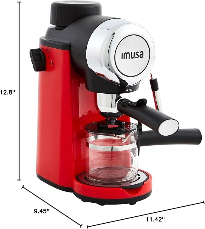 Imusa 4 Cup Epic Electric Espresso/Cappuccino Maker (Cafe Cubano, Cortadito, Colada, Cafe con Leche), Red