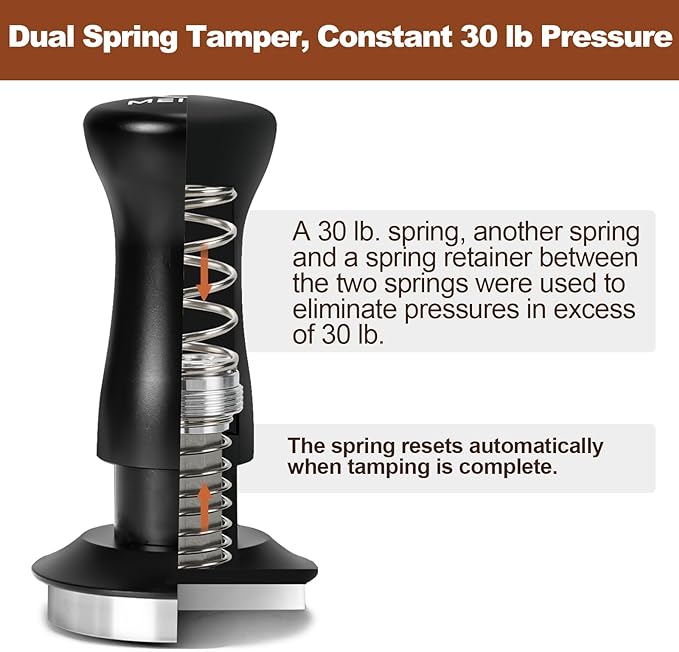 MEION Espresso Tamper 49mm Coffee Tamper, Calibrated Dual Spring Loaded Barista Tamper with Stainless Steel Base, Comes with aluminum storage pad (49MM, Black)