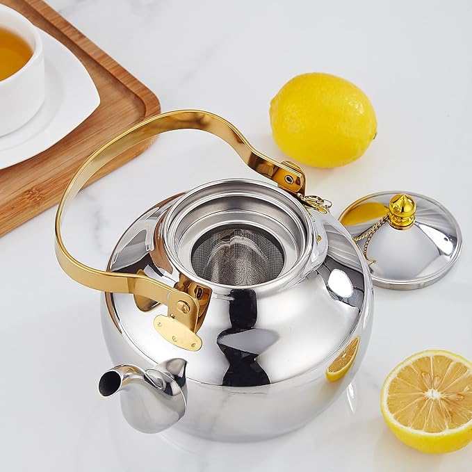 SANQIAHOME 1.6 Quart Stainless Steel Teapot With Infuser,Tea Kettle For Stove Top Minimalist Style