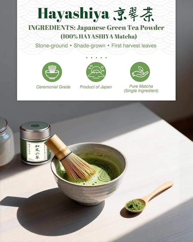 HAYASHIYA Matcha Powder Ceremonial Grade in Tin - Organic Japanese Green Tea from Kyoto 30g - First Harvest Stone-Ground for Lattes, Smoothies, Baking - Superfood Antioxidant Clean Energy Boost