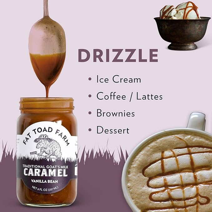 Fat Toad Farm Traditional Goat’s Milk Caramel Sauce, Vanilla Bean, 8fl oz Jar, Cajeta, Gluten Free