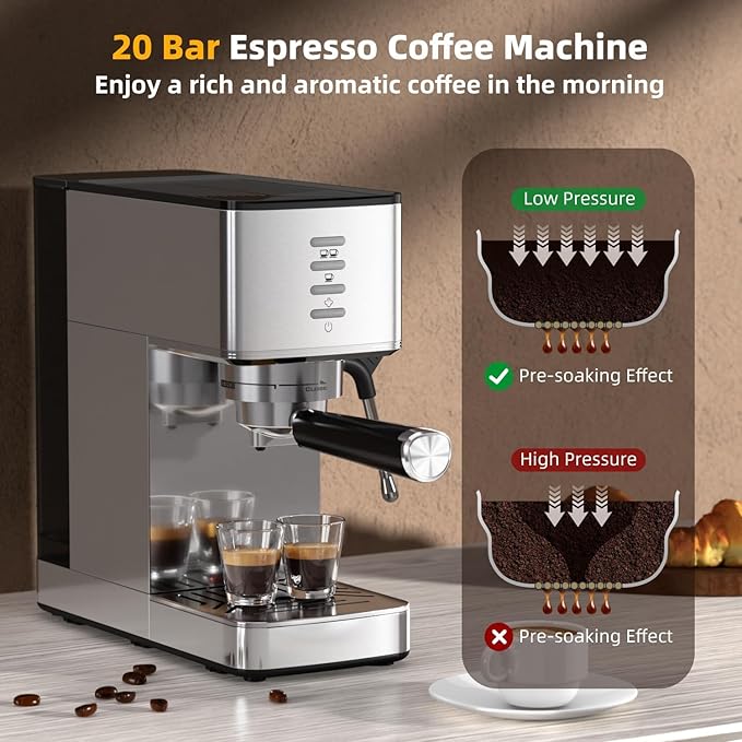 Electactic Espresso Machine 20 Bar with Rapid Cold Brew - Hot & Iced Coffee Maker, Built-in Steam Wand, Touch Screen, 37oz Water Tank -Perfect for Lattes, Cappuccinos, and Gift for Coffee Lovers
