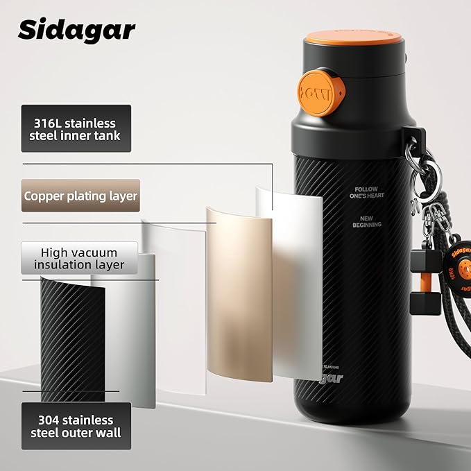 18 oz Insulated Water Bottle, Stainless Steel Travel Mug with Lid, Double Wall Vacuum Sports Water Bottle, BPA Free, Leak-Proof, Fits in Car Cup Holder, Great for Men Kid School, Black