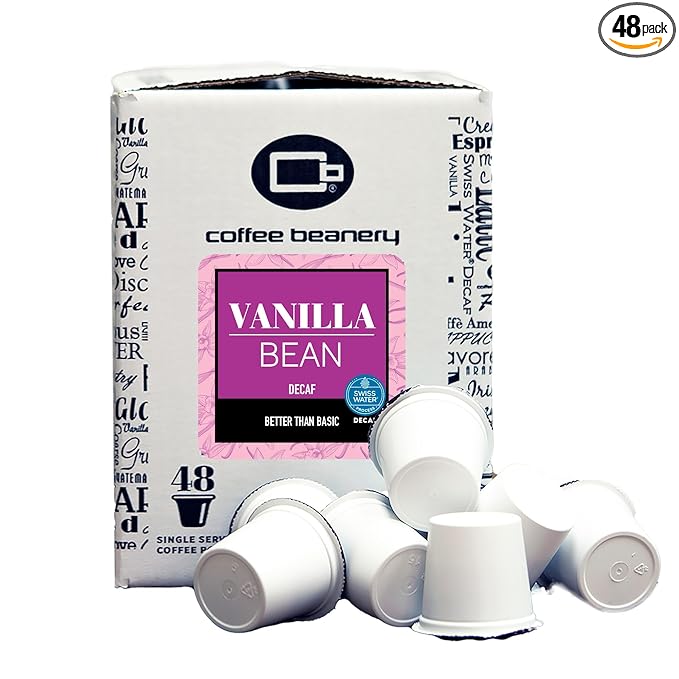 Vanilla Bean Decaf Coffee Pods by Coffee Beanery | 48ct Bulk Medium Roast Arbica Coffee
