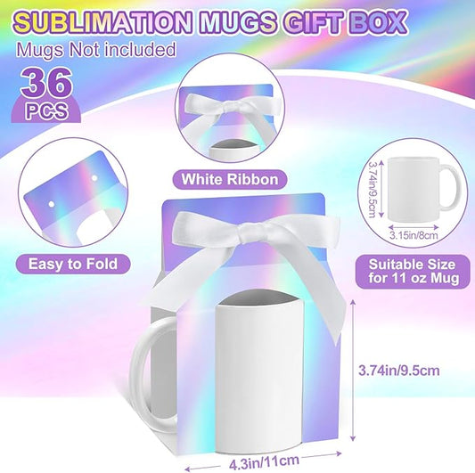 Kosiz 36 Pcs Mug Boxes Sublimation Coffee Mugs Gift Bags with Window Packaging Storage Box for Shipping Selling Wedding Valentines Gift Packaging Wrapping (for 11oz Mug,Bright Color)