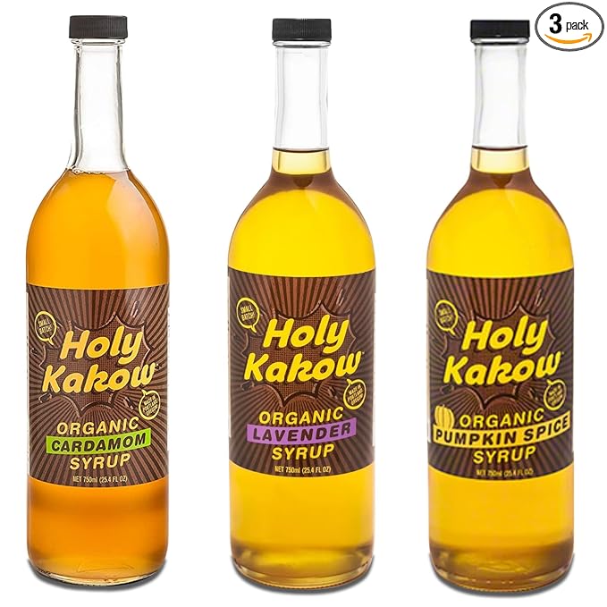 Holy Kakow Organic Coffee Syrup Variety Pack – Pumpkin Spice, Lavender & Cardamom, 750ml 3-Pack