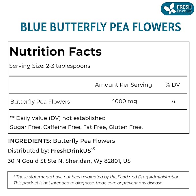 FreshDrinkUS, Premium 8oz Blue Butterfly Pea Flowers Dried – Premium Whole Flower Herbal Tea – Vibrant Blue Natural Color – Caffeine-Free Loose Flower Tea. Vegan