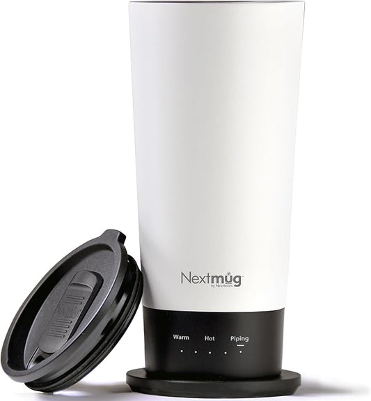 Nextmug Go - Temperature-Controlled, Self-Heating Travel Mug (White - 16 oz.)