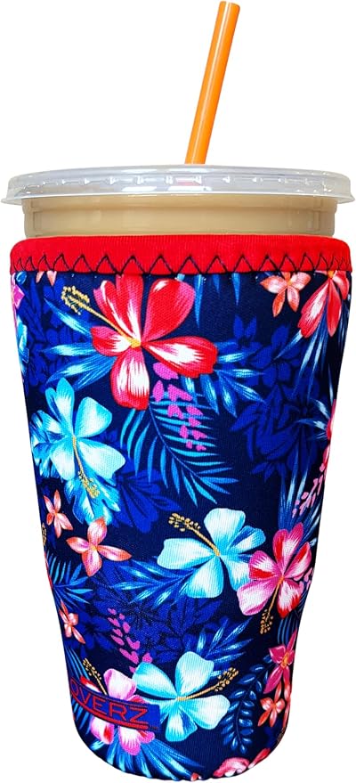 Koverz Iced Coffee Sleeve, Insulated Neoprene Cup Sleeve, Fits a 32 Oz. Coffee Cup, Washable and Reusable, Iced Coffee Accessories, LargeHawaiian Floral